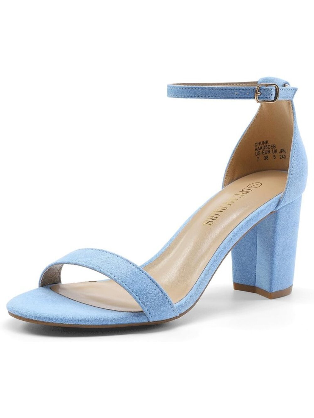 DREAM PAIRS Women's Baby Blue Faux Leather Chunk Low Heel Pump Buckle Sandals